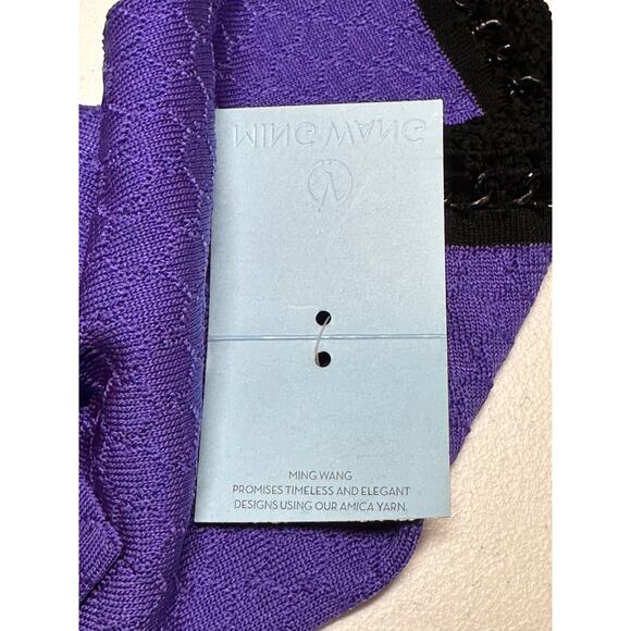 Ming Wang Jacket Womens Small Purple Black‎ Crochet Chain Contrast Knit Cardigan - Picture 10 of 12